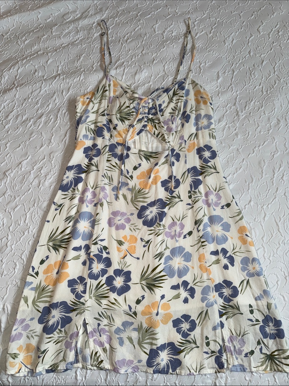 Aeropostale Cream Floral Sundress with Blue, Lavender & Yellow Flowers